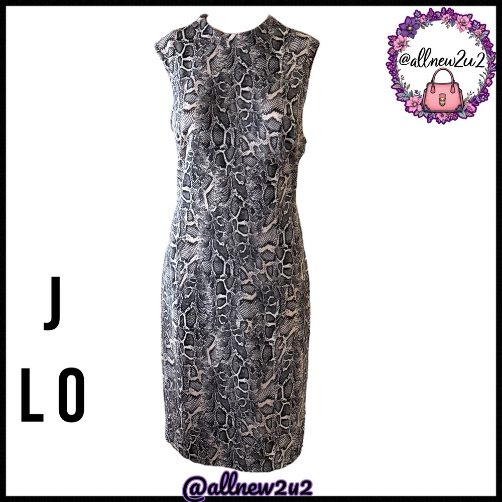 Jennifer Lopez Peekaboo Back Bodycon Snake Print Midi Dress Size 10 - Picture 2 of 11